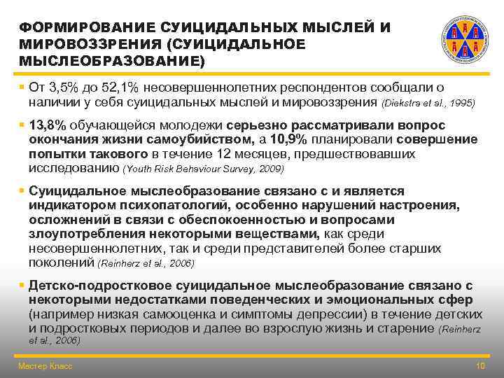 ФОРМИРОВАНИЕ СУИЦИДАЛЬНЫХ МЫСЛЕЙ И МИРОВОЗЗРЕНИЯ (СУИЦИДАЛЬНОЕ МЫСЛЕОБРАЗОВАНИЕ) § От 3, 5% до 52, 1%