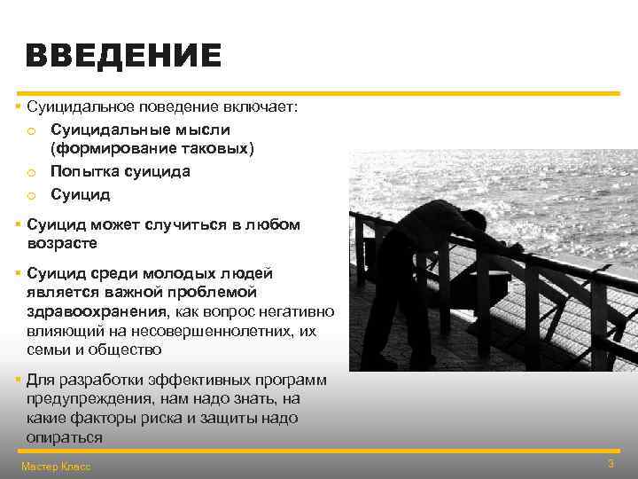 ВВЕДЕНИЕ § Суицидальное поведение включает: o Суицидальные мысли (формирование таковых) o Попытка суицида o