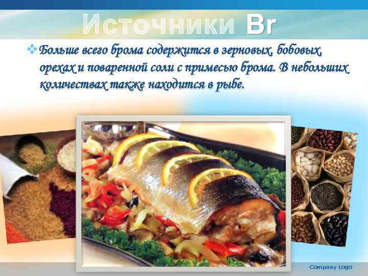 Роль брома. Продукты питания содержащие бром. Источники брома в продуктах.