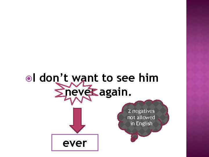  I don’t want to see him never again. 2 negatives not allowed in