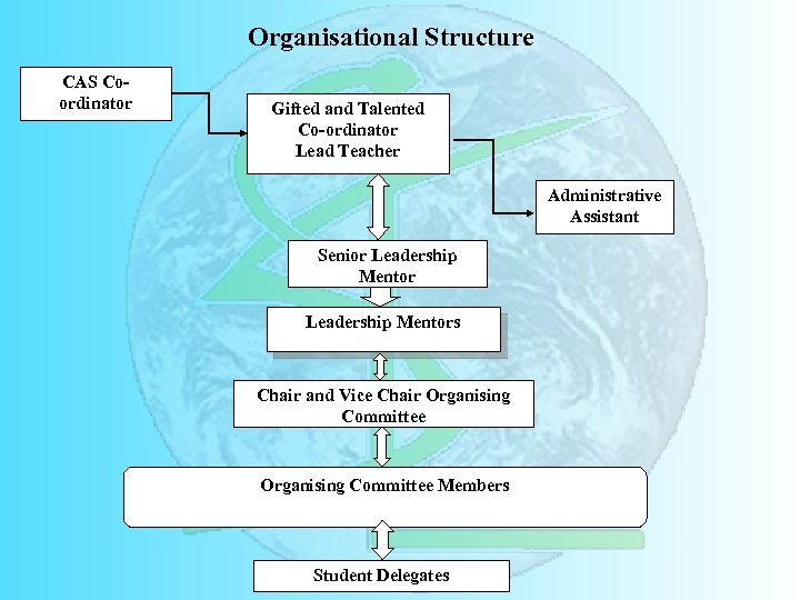 Organisational Structure CAS Coordinator Gifted and Talented Co-ordinator Lead Teacher Administrative Assistant Senior Leadership