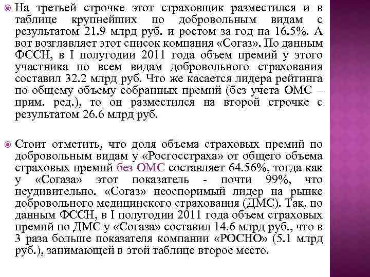  На третьей строчке этот страховщик разместился и в таблице крупнейших по добровольным видам