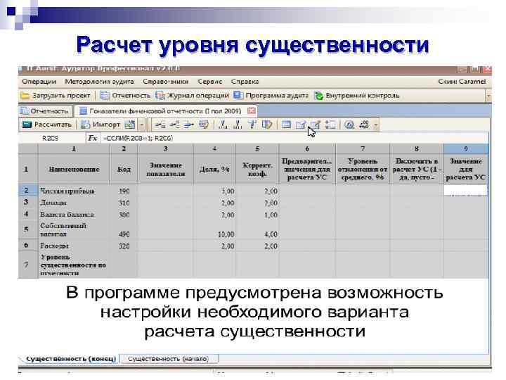 Расчет уровня существенности 