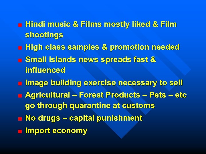 Hindi music & Films mostly liked & Film shootings High class samples & promotion