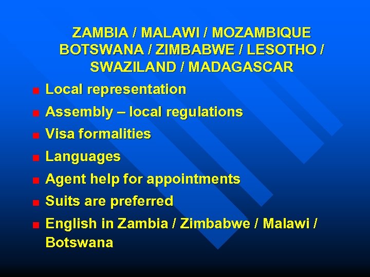  ZAMBIA / MALAWI / MOZAMBIQUE BOTSWANA / ZIMBABWE / LESOTHO / SWAZILAND /