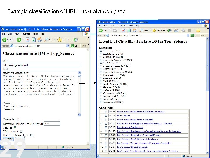 Example classification of URL + text of a web page 29 