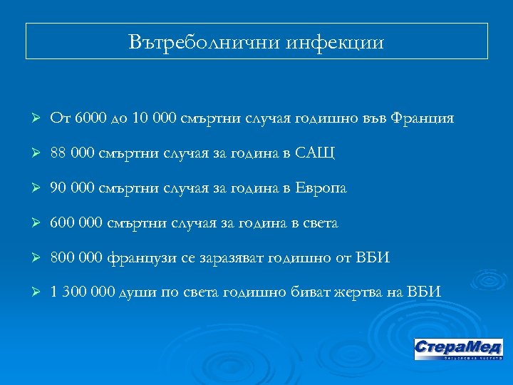 Вътреболнични инфекции Ø От 6000 до 10 000 смъртни случая годишно във Франция Ø