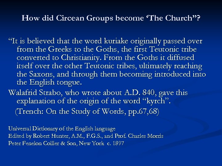 How did Circean Groups become ‘The Church”? “It is believed that the word kuriake