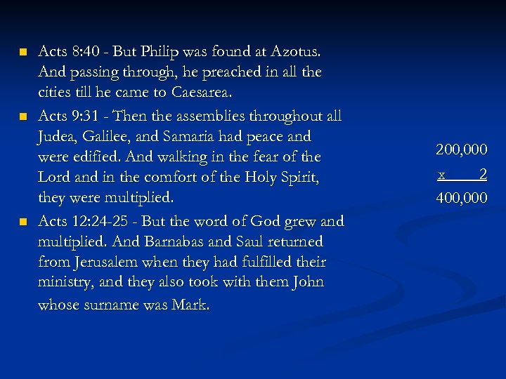 n n n Acts 8: 40 - But Philip was found at Azotus. And