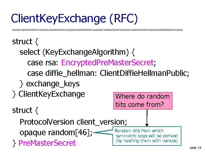 Client. Key. Exchange (RFC) struct { select (Key. Exchange. Algorithm) { case rsa: Encrypted.