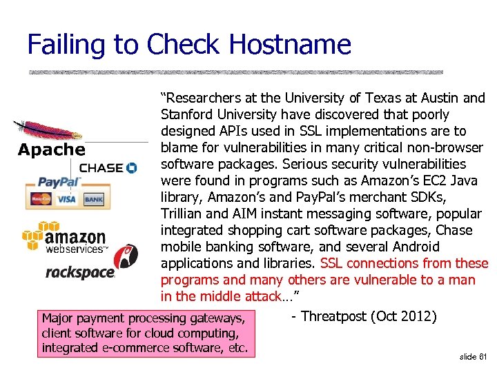 Failing to Check Hostname “Researchers at the University of Texas at Austin and Stanford