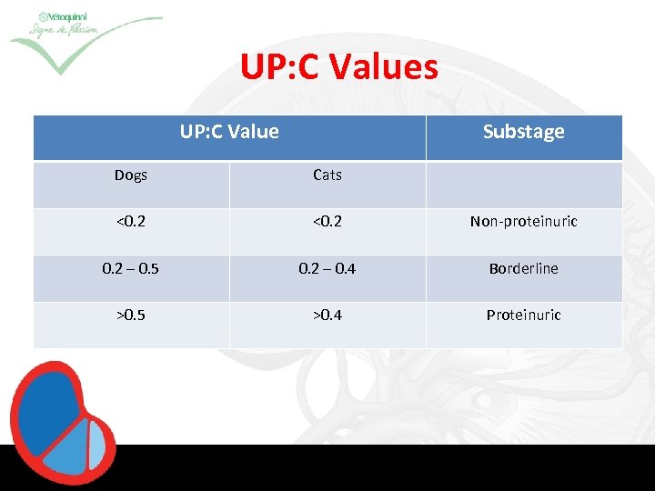 UP: C Values UP: C Value Substage Dogs Cats <0. 2 Non-proteinuric 0. 2