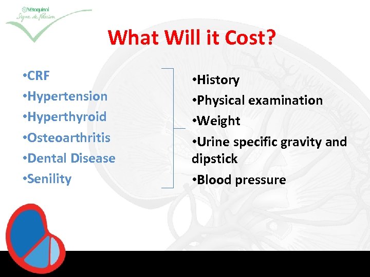 What Will it Cost? • CRF • Hypertension • Hyperthyroid • Osteoarthritis • Dental