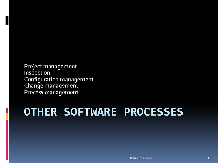Project management Inspection Configuration management Change management Process management OTHER SOFTWARE PROCESSES Other Processes