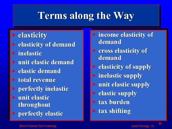 Terms along the Way § elasticity § § § § elasticity of demand inelastic