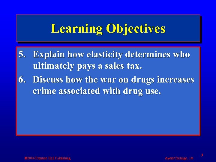 Learning Objectives 5. Explain how elasticity determines who ultimately pays a sales tax. 6.
