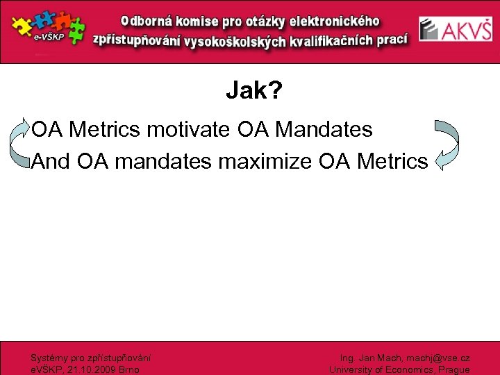Jak? OA Metrics motivate OA Mandates And OA mandates maximize OA Metrics Systémy pro