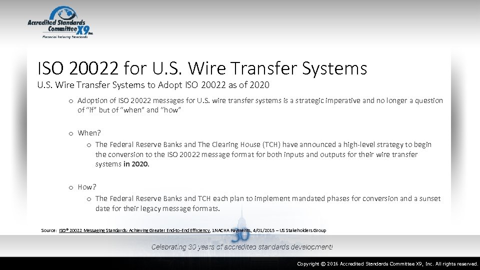 ISO 20022 for U. S. Wire Transfer Systems to Adopt ISO 20022 as of