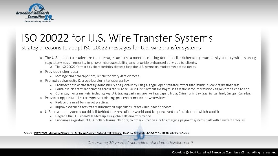 ISO 20022 for U. S. Wire Transfer Systems Strategic reasons to adopt ISO 20022