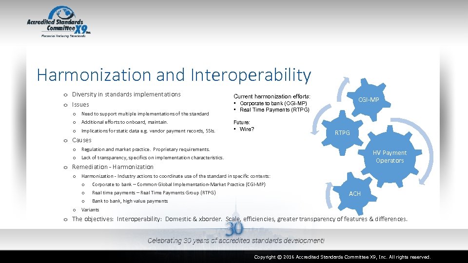 Harmonization and Interoperability o Diversity in standards implementations o Issues o Need to support