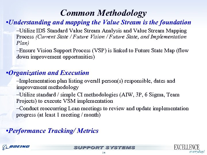 Common Methodology • Understanding and mapping the Value Stream is the foundation –Utilize IDS