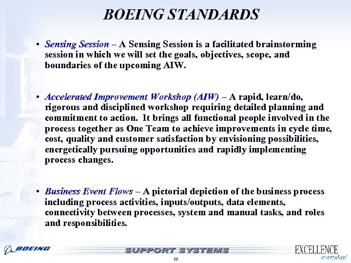 BOEING STANDARDS • Sensing Session – A Sensing Session is a facilitated brainstorming session