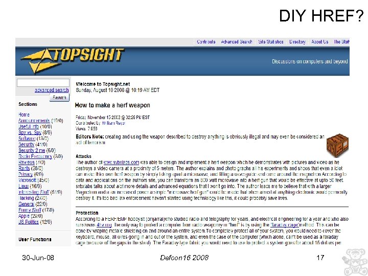 DIY HREF? 30 -Jun-08 Defcon 16 2008 17 