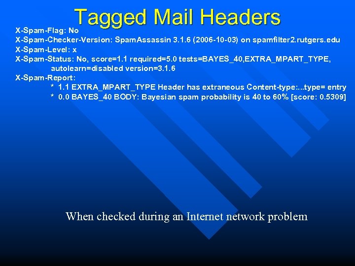Tagged Mail Headers X-Spam-Flag: No X-Spam-Checker-Version: Spam. Assassin 3. 1. 6 (2006 -10 -03)