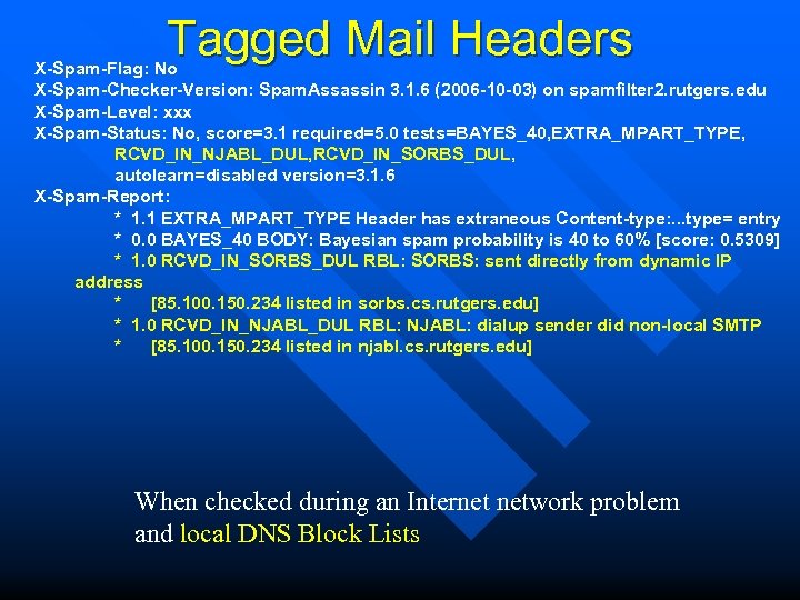 Tagged Mail Headers X-Spam-Flag: No X-Spam-Checker-Version: Spam. Assassin 3. 1. 6 (2006 -10 -03)