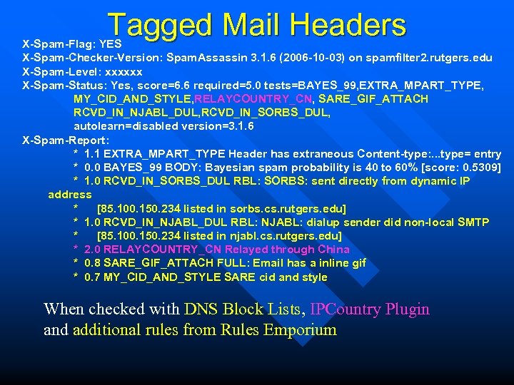 Tagged Mail Headers X-Spam-Flag: YES X-Spam-Checker-Version: Spam. Assassin 3. 1. 6 (2006 -10 -03)