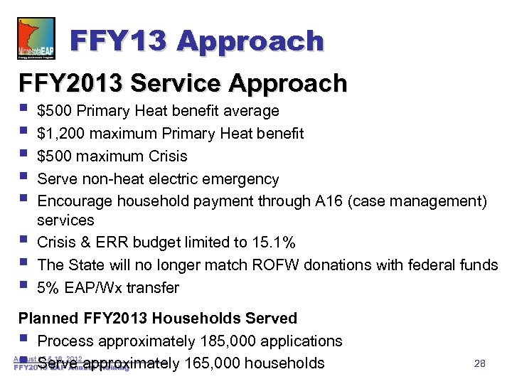FFY 13 Approach FFY 2013 Service Approach § § § § $500 Primary Heat