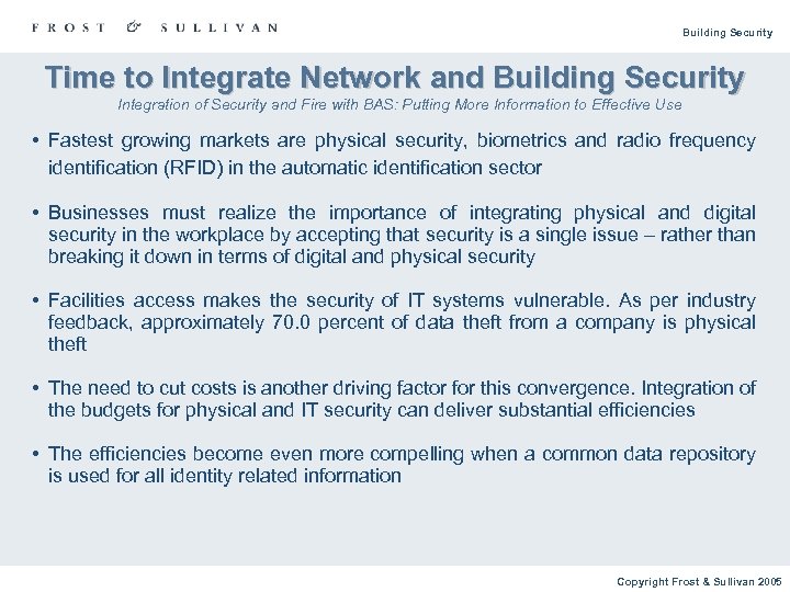 Building Security Time to Integrate Network and Building Security Integration of Security and Fire
