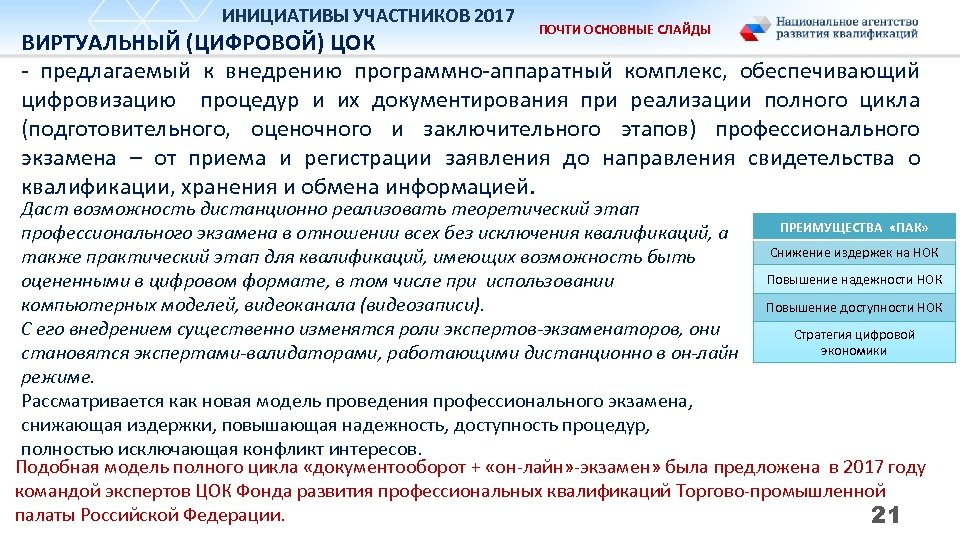 ИНИЦИАТИВЫ УЧАСТНИКОВ 2017 ПОЧТИ ОСНОВНЫЕ СЛАЙДЫ ВИРТУАЛЬНЫЙ (ЦИФРОВОЙ) ЦОК - предлагаемый к внедрению программно-аппаратный