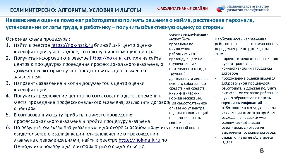 ЕСЛИ ИНТЕРЕСНО: АЛГОРИТМ, УСЛОВИЯ И ЛЬГОТЫ ФАКУЛЬТАТИВНЫЕ СЛАЙДЫ Независимая оценка поможет работодателю принять решения