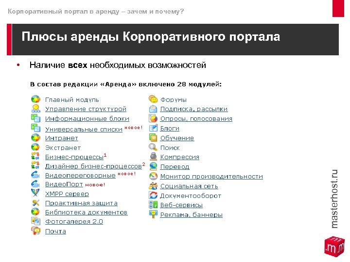 Корпоративный портал в аренду – зачем и почему? Плюсы аренды Корпоративного портала Наличие всех
