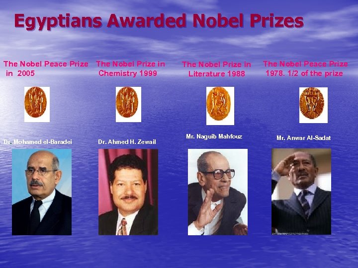 Egyptians Awarded Nobel Prizes The Nobel Peace Prize The Nobel Prize in in 2005