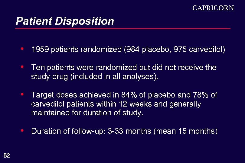 CAPRICORN Patient Disposition • • Ten patients were randomized but did not receive the