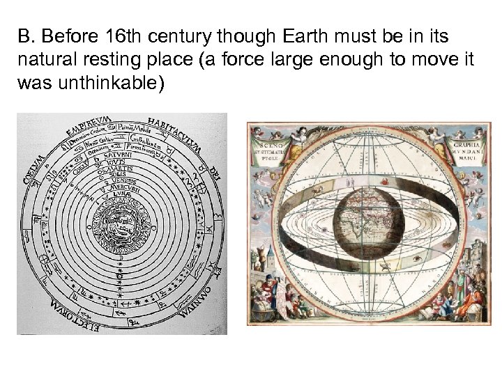 B. Before 16 th century though Earth must be in its natural resting place