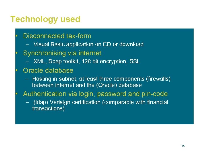 Technology used • Disconnected tax-form – Visual Basic application on CD or download •