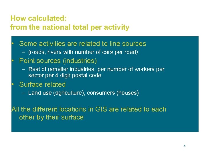 How calculated: from the national total per activity • Some activities are related to
