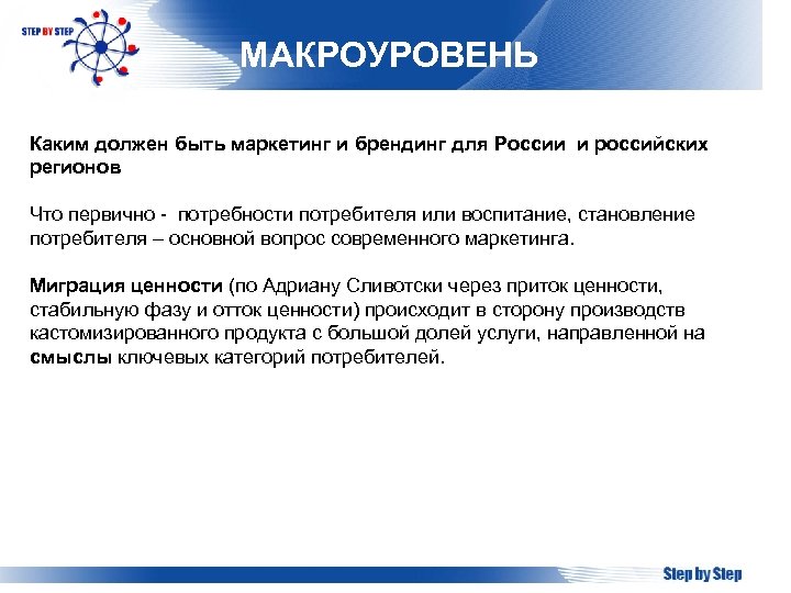МАКРОУРОВЕНЬ Каким должен быть маркетинг и брендинг для России и российских регионов Что первично