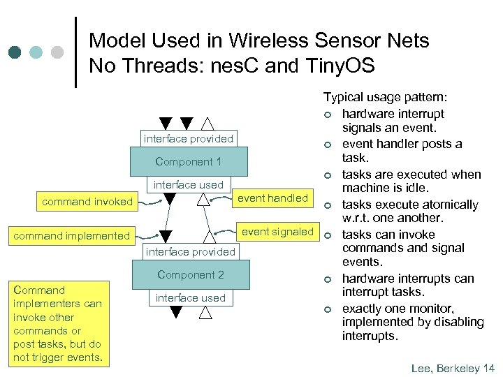 Model Used in Wireless Sensor Nets No Threads: nes. C and Tiny. OS Typical