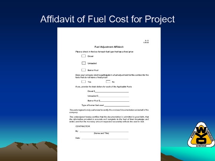 Affidavit of Fuel Cost for Project 