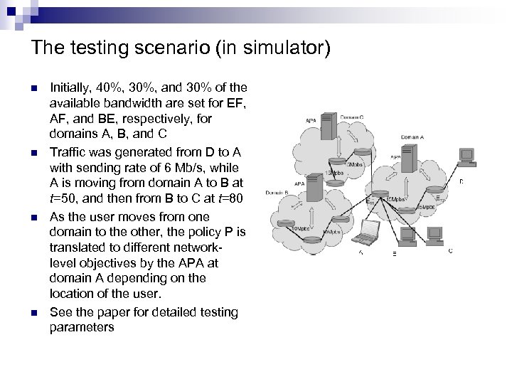 The testing scenario (in simulator) n n Initially, 40%, 30%, and 30% of the