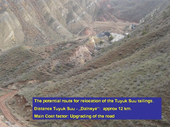 The potential route for relocation of the Tuyuk Suu tailings. Distance Tuyuk Suu -