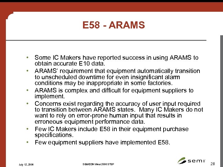 E 58 - ARAMS • Some IC Makers have reported success in using ARAMS