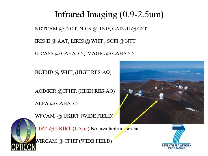 Infrared Imaging (0. 9 -2. 5 um) NOTCAM @ NOT, NICS @ TNG, CAIN-II