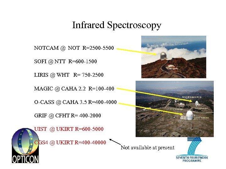 Infrared Spectroscopy NOTCAM @ NOT R=2500 -5500 SOFI @ NTT R=600 -1500 LIRIS @