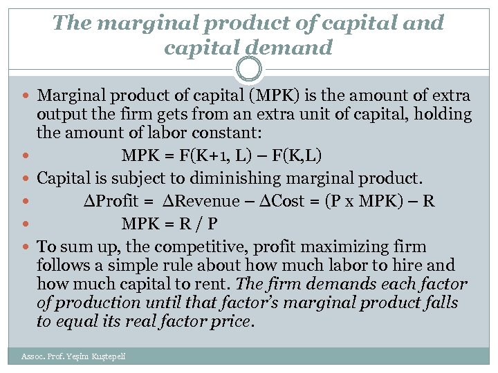 The marginal product of capital and capital demand Marginal product of capital (MPK) is