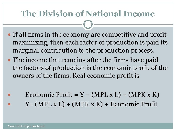 The Division of National Income If all firms in the economy are competitive and